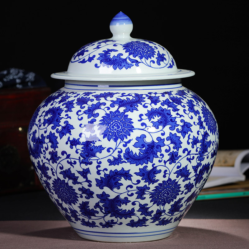 Jingdezhen blue and white ceramics with large POTS sealed puer tea caddy fixings receives the jar medium