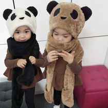 Parent-child autumn and winter childrens scarf gloves hat three-piece plush set set integrated thick scarf female long model