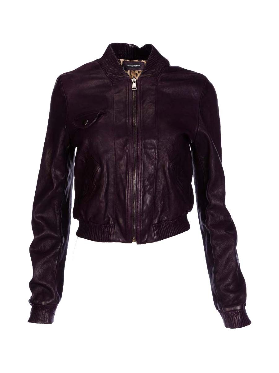 Dolce&Gabbana 紫咖色松紧边收口拉链上衣