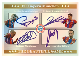 Bayern Munich star card four signatures Lewandowski, Robben, Ribéry, Schweinsteiger refraction