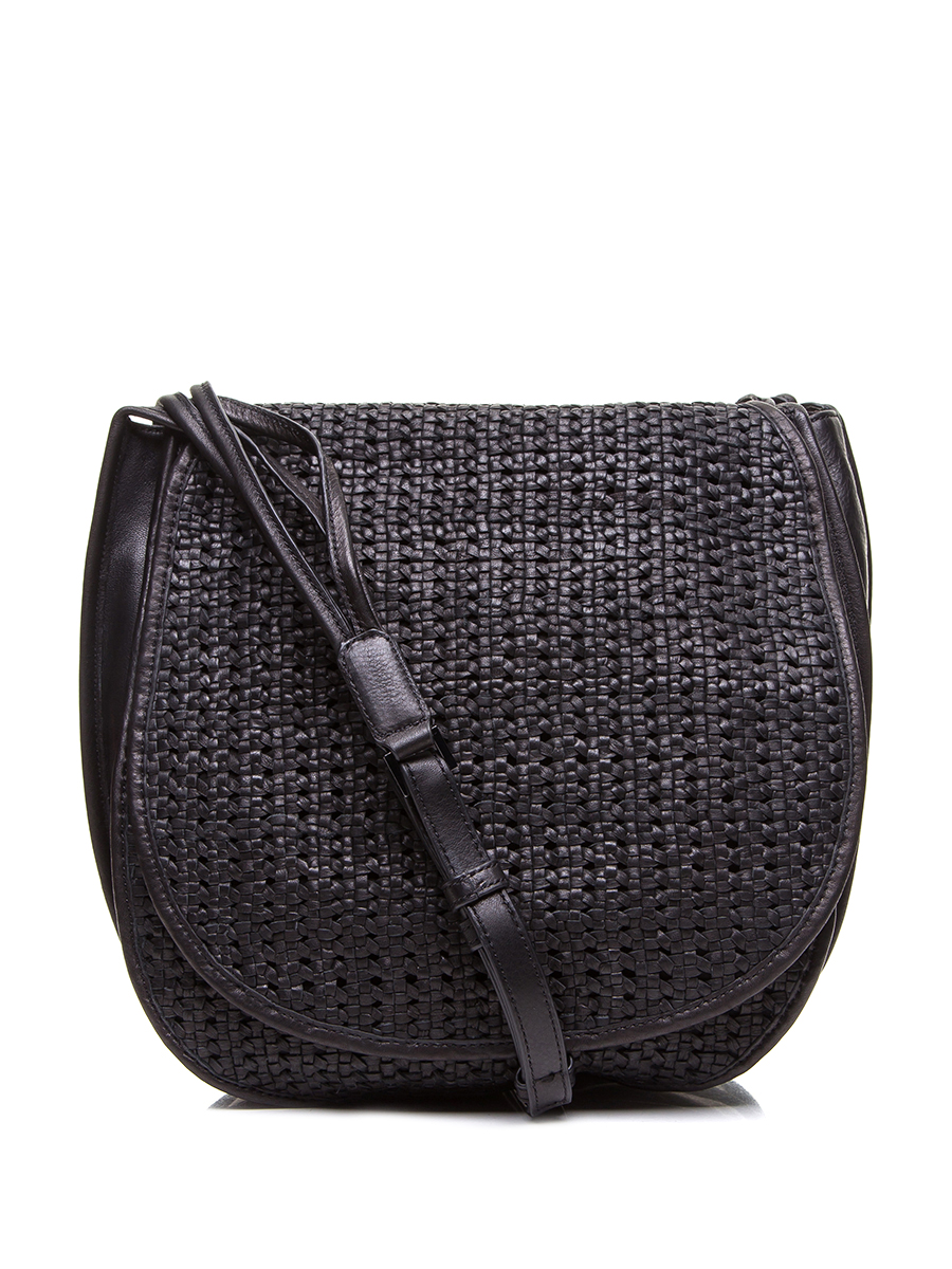 VINCE CAMUTO 黑色编织设计马鞍形肩挎包