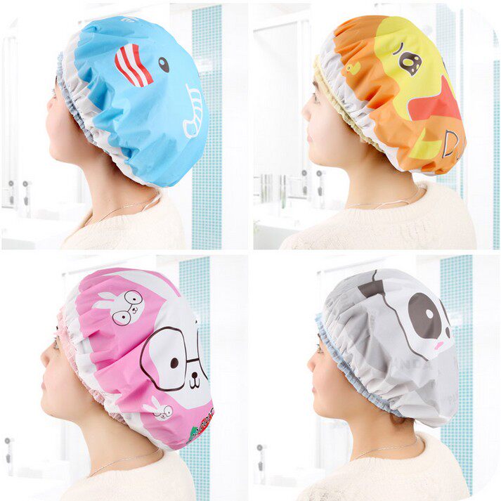 Shower cap Cute cartoon adult female bath shower cap waterproof bath cap Hair wash cap Kitchen fume proof hat