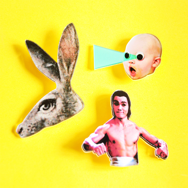 (Independent design)Long-eared rabbit light wave baby Kung Fu man creative jewelry Creative brooch