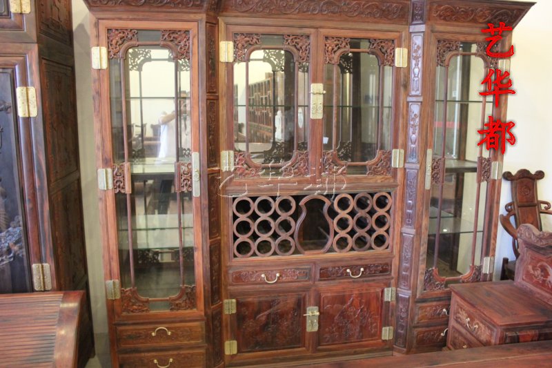 Fairy Tours Laos Big Red Acid Branches Liquor Cabinet Living-room Display Case of Toe Yellow Sandalwood Solid Wood Clear Red Wood Classical Furniture