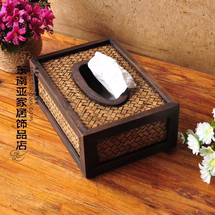 Thai Crafts Gifts Swing Accessories Creative wood and wood paper towels box toilet paper box Retro high-end hotel Dining Room Hotel Decorated Paper Towel Box
