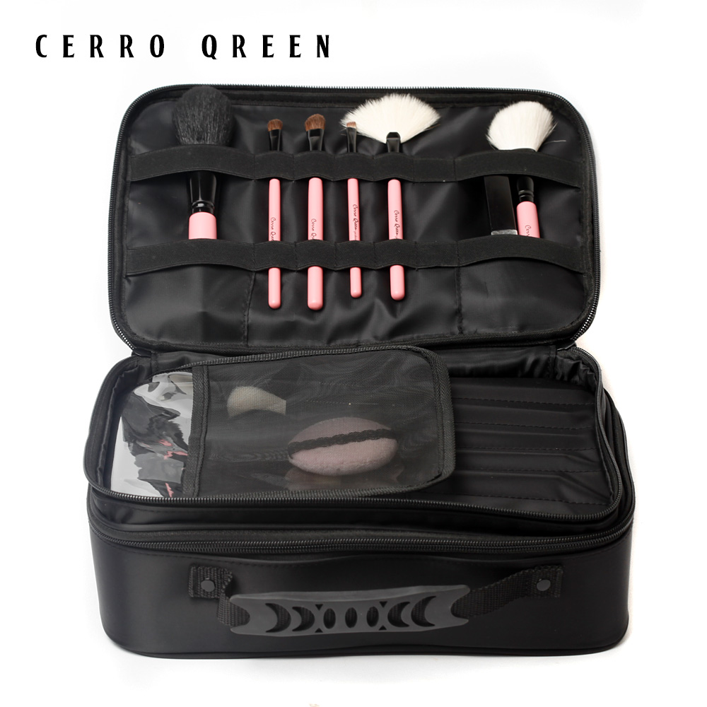 新品 Cerro Qreen化妆工具品牌 双层布面手提款化妆箱 化妆包