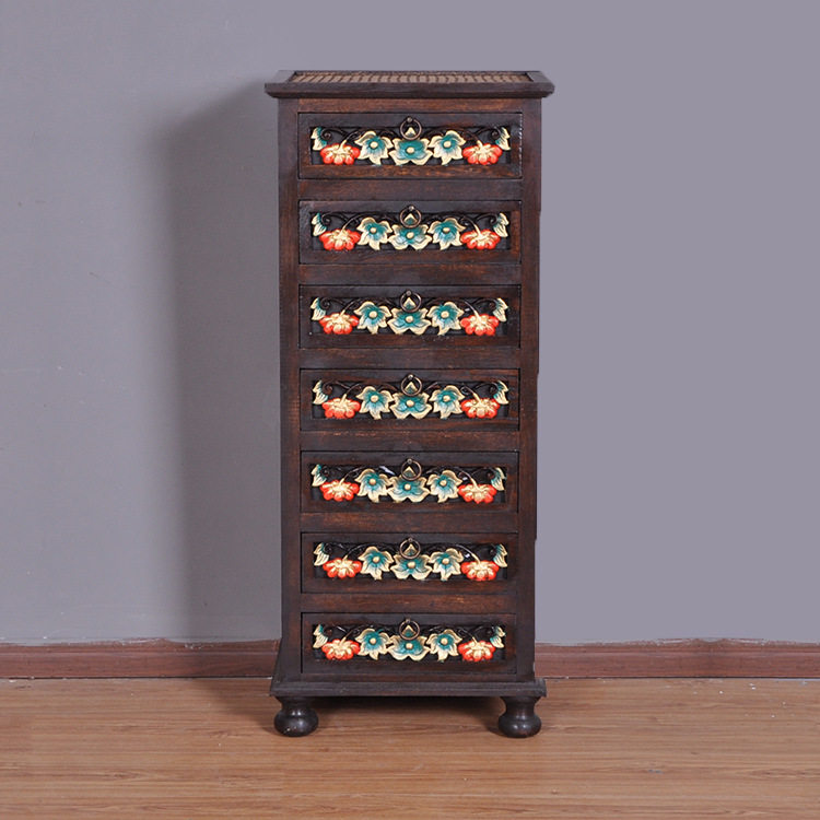 Thailand imported carved cabinet foyer bucket cabinet storage cabinet Thai retro bucket cabinet Southeast Asia carved bucket cabinet bedside table