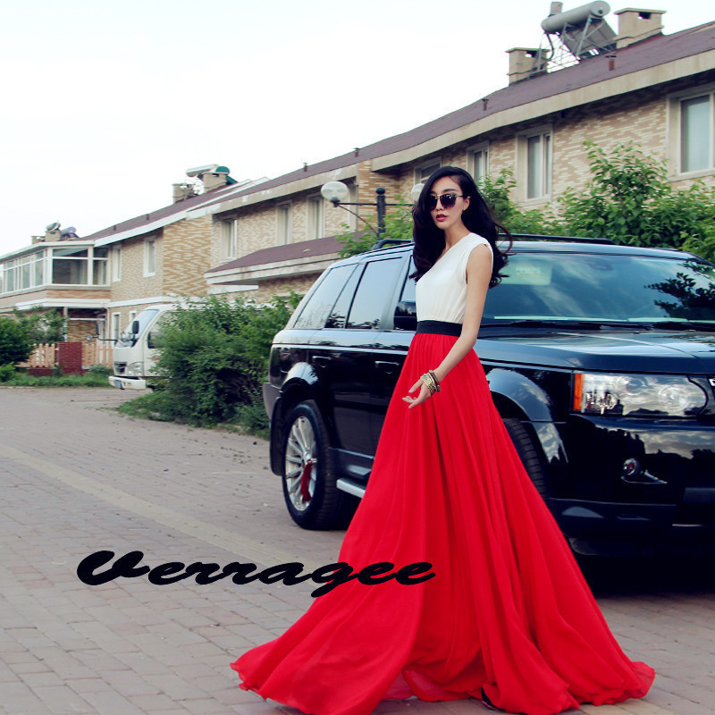 New Style Maxi Skirt for Women, Solid Color Chiffon High-Waisted Flowing Maxi Skirt, Bohemian Floor-Length Skirt