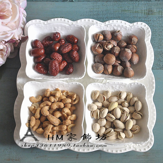 European new solid color vintage relief ceramic tableware Bone China afternoon tea heart fruit candy one plate four bowls