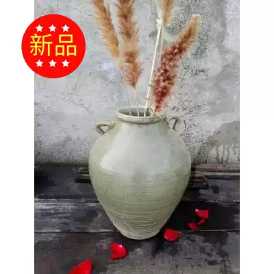 Yunnan Dali Bai nationality handmade large double ear celadal glaze Clay Clay pot home hotel vase wine altar