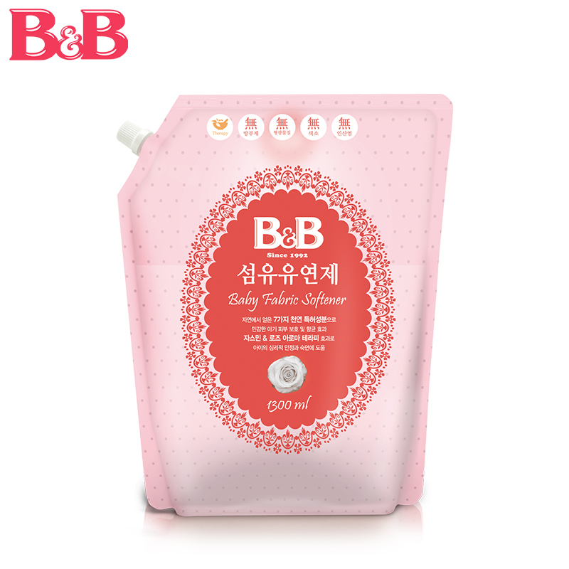 韩国保宁宝宝柔顺剂 B&B婴儿衣物纤维柔顺剂柔和香补充装1300ml