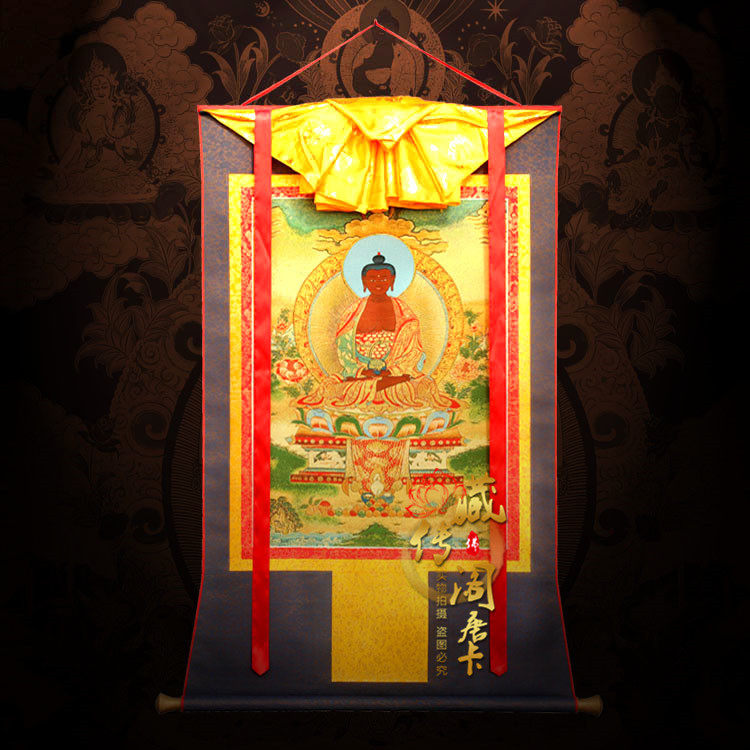 Tibetan style Donka Amitaba Buddha statue of the Buddhist Embroidery Brocade Buddhist Embroidered Bodhisattva living room decorated by hand painting Xuanguan