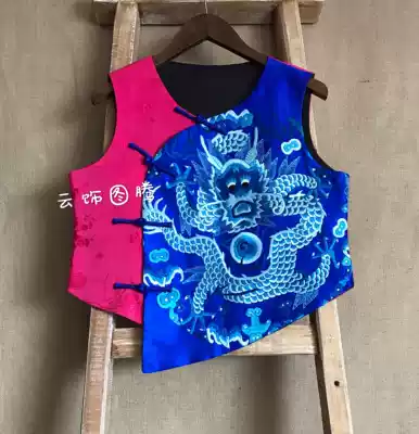 Cloud decoration totem original design women's top horse clip hand embroidery New embroidery group dragon wild horse clip vest waistcoat