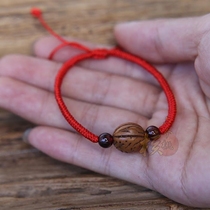 Pure hand polished wild round mountain peach core diamond knot red rope bracelet Soft baby Babys year of life to ward off evil spirits
