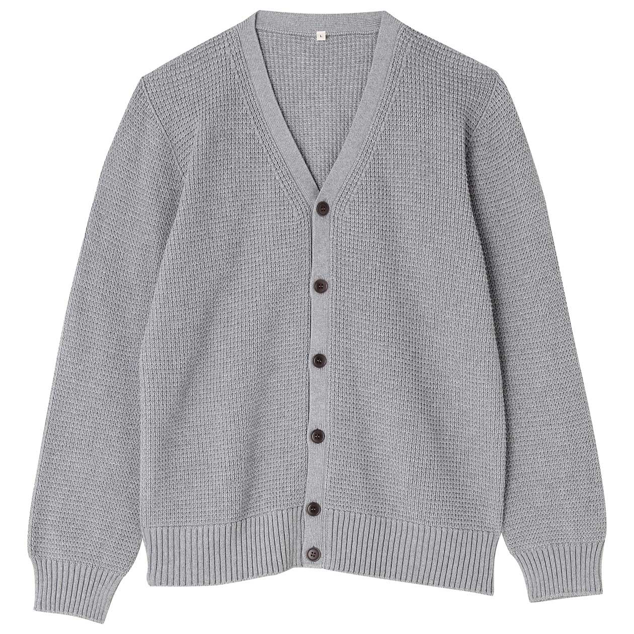 无印良品 MUJI 男式 棉抽褶编织V领开衫