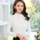 Mùa thu đông mới áo sơ mi nữ ren cộng với áo nhung dày áo sơ mi nữ tay dài áo sơ mi ngắn đoạn ấm nhỏ áo phông trơn Áo phông