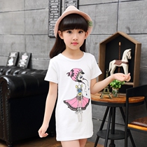 2022 Kids Girls Short Sleeve T-Shirt Korean Summer Mid-large Kids Print Round Neck Bottoming Shirt Mid-length All-match Fashion T