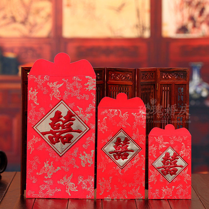 Wedding festive supplies, wedding bronzing, dragon and phoenix, high-grade cardboard, 10,000 yuan red envelope bag, 6 pieces