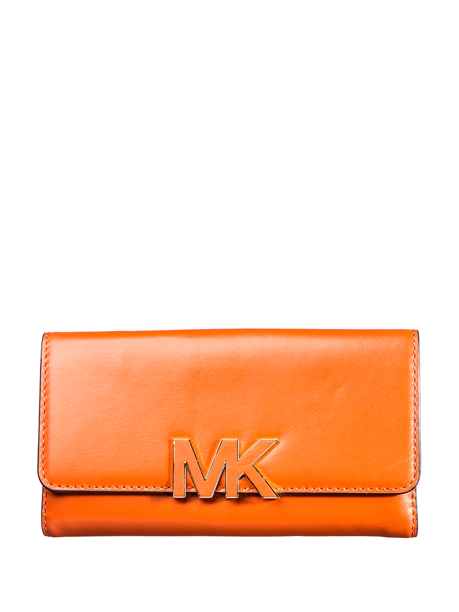 Michael Kors FLORENCE系列橙色Logo字母装饰翻盖长款钱包