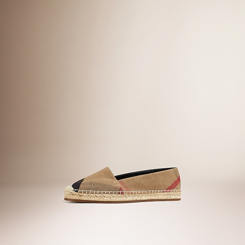 BURBERRY/博柏利格子棉麻混纺草编鞋 39939751