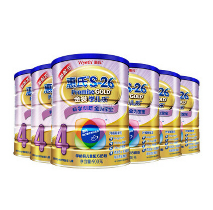 Wyeth惠氏  S-26金装学儿乐学龄前儿童配方奶粉900g/罐（4段）X 6