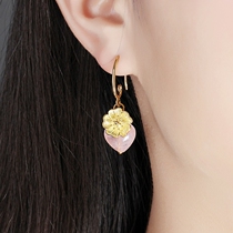 Fashion temperament heart earrings female natural pink crystal retro earrings simple and generous Palace Chinese style ear ornaments