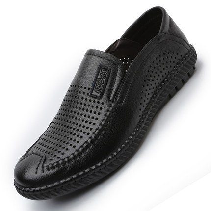 软底防滑春夏男士洞洞皮鞋单鞋商务休闲鞋软皮透气圆头套脚爸爸鞋