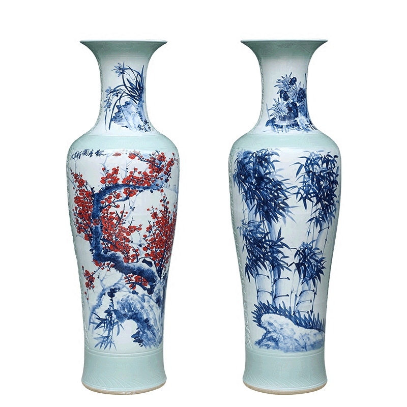 Jingdezhen ceramics hand - made youligong hong mei LanZhuJu large vases, Chinese style living room TV cabinet furnishing articles