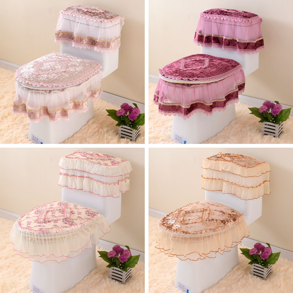 Plush bracelet type cloth art lace sleeve horse toilet cover cushion toilet three sets toilet cover set trap