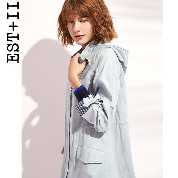 EST＋II 艺诗 纯棉 女式中长款连帽外套 天猫优惠券折￥259包邮（￥359-100券）2色可选