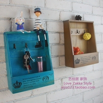 zakka vintage solid wood hanging key box shelf wall hook home wall decoration storage box