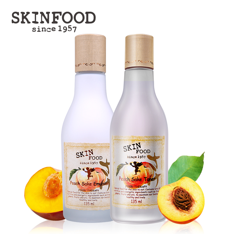 Skin Food/思亲肤水蜜桃化妆水爽肤水乳液套装补水保湿收缩毛孔