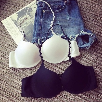 Sexy net red thin belt hanging neck front buckle bra bar beautiful back girl underwear glossy seamless small chest gathering exercise