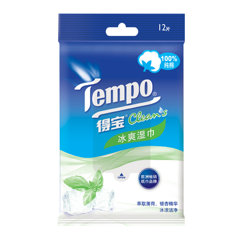 得宝Tempo全棉湿巾冰爽洁肤湿纸巾6包组合