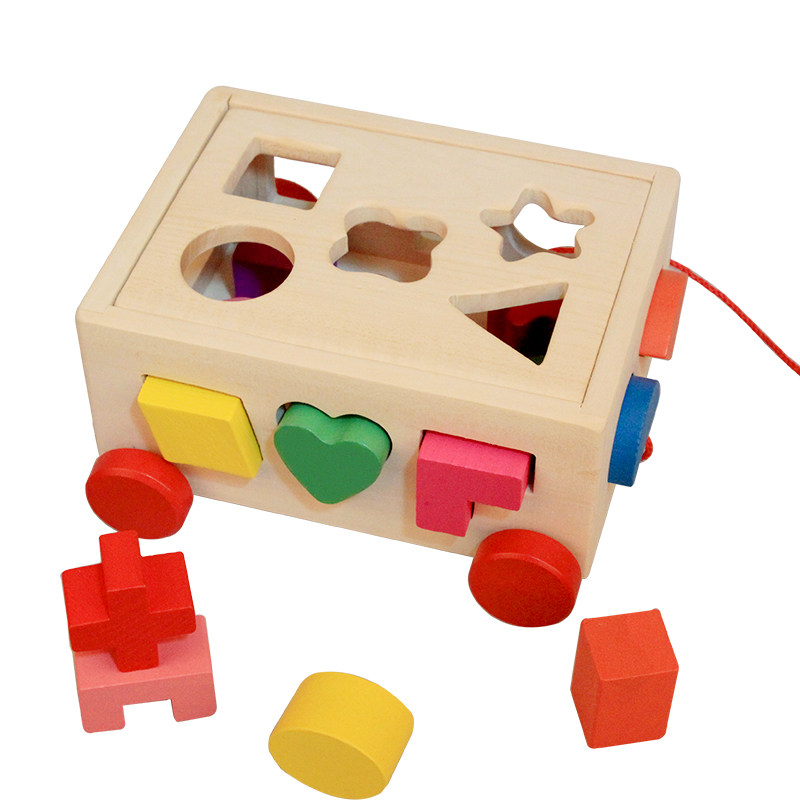 Early teaching shape pairing Early teaching wooden toys fifteen holes cart intellect box baby Puzzle Toy 1-3