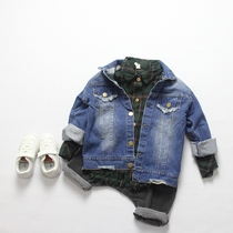 2021 Chun Qiuun Han version of childrens clothing Cowboy boy Childrens pure cotton denim jacket cardio-hoodie jacket
