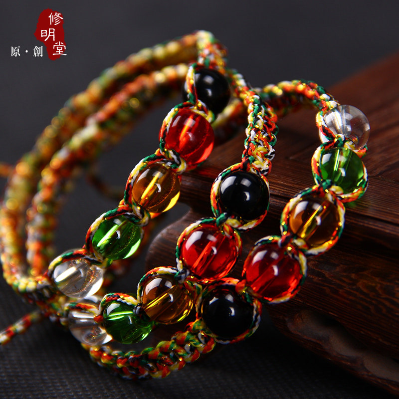 修明堂 开光五色绳男女手链 五行转运珠 佛教五色线金刚结 五彩绳