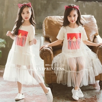 Childrens clothing 2019 summer clothing new Korean girl princess dress childrens cotton stitching mesh dress long dress