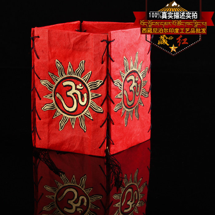 Tibet Six words true sun auspicious picture red Tibetan paper lantern (small number) handmade lamps in Nepal