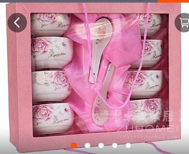 Korean style 8 bowls 8 spoons of 8 bowls of eight spoons square pink gift box upscale bone porcelain tableware suit