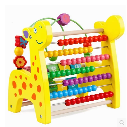 Baby 2-3-year-old puzzle string Bead Toy Small Deer Computing Rack Abacus Wooden Children Beads Fortuneteller Count Equestrian