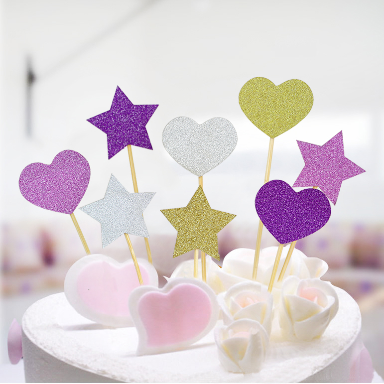 Cake decoration plug-in flash gold love five-pointed star star toothpick flag birthday cake baking decoration plug-in card
