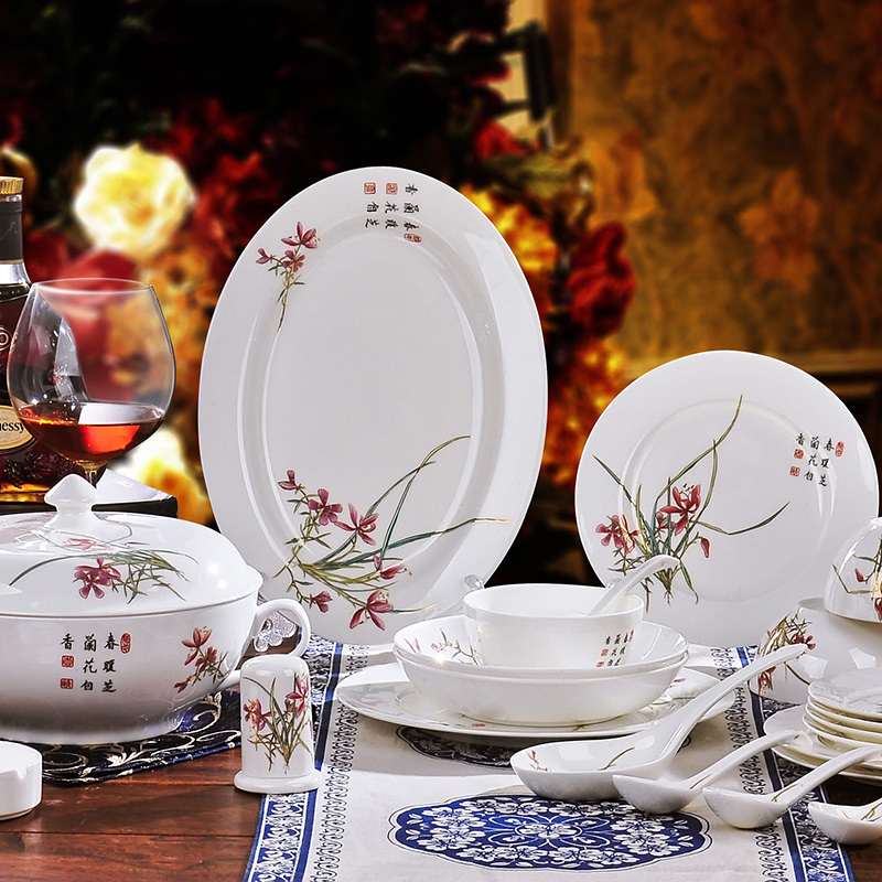 Red xin 56 head of jingdezhen ceramic tableware suit to use dishes Chinese porcelain tableware ceramic bowl classical dishes