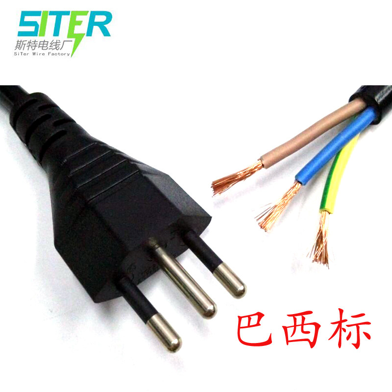 Spot Brazil single-head power plug cable 3*0 75 square copper Brazilian standard three-round plug power cord 10A