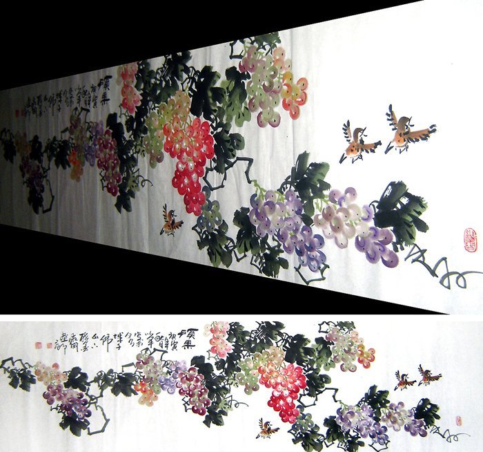 (pictorial art and calligraphy) Q13894 grapevine with a flower-bird country painting 