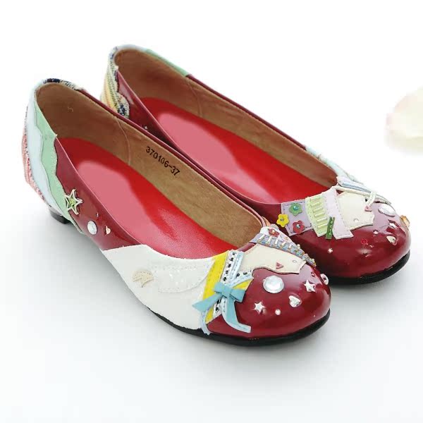 台湾官网直邮进口【Ameber】红色新娘日系小羊皮手工鞋低跟鞋新娘