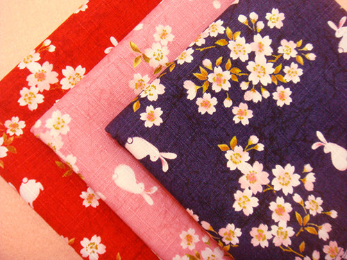 2 strips of Japanese Pink Red Flowers Interred Rabbit Ladies Bamboo Festival All-cotton Thickened Japan and Wind Phanda Phanda