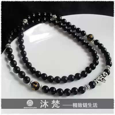 Buddha brand chain Thai Buddha brand special hanging fashion atmosphere Tibetan silver black agate men and women