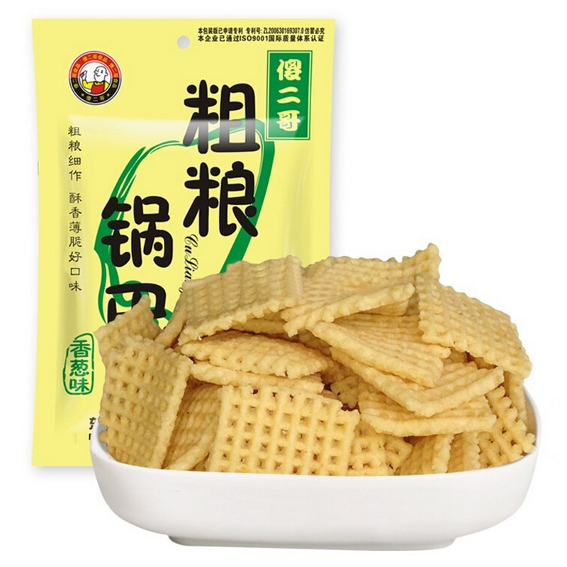 【天猫超市】傻二哥粗粮锅巴香葱味100g袋 脆香可口 休闲必备零食