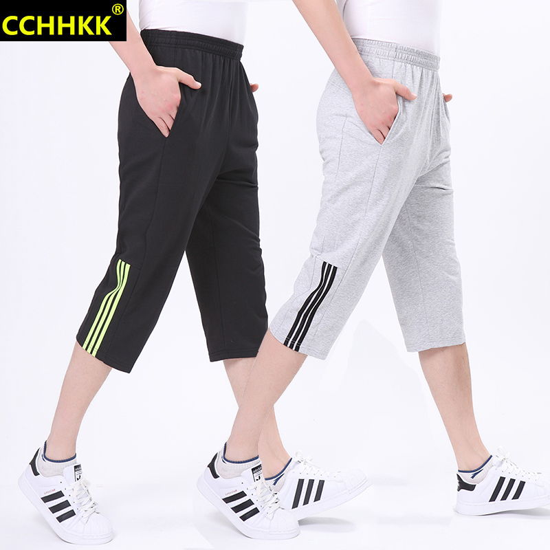 Summer Middle-Aged and Elderly Men's Cropped Trousers Pure Cotton Loose Three-Stripes Casual Men's Sports 7-Point Trousers Thin Mid-Shorts